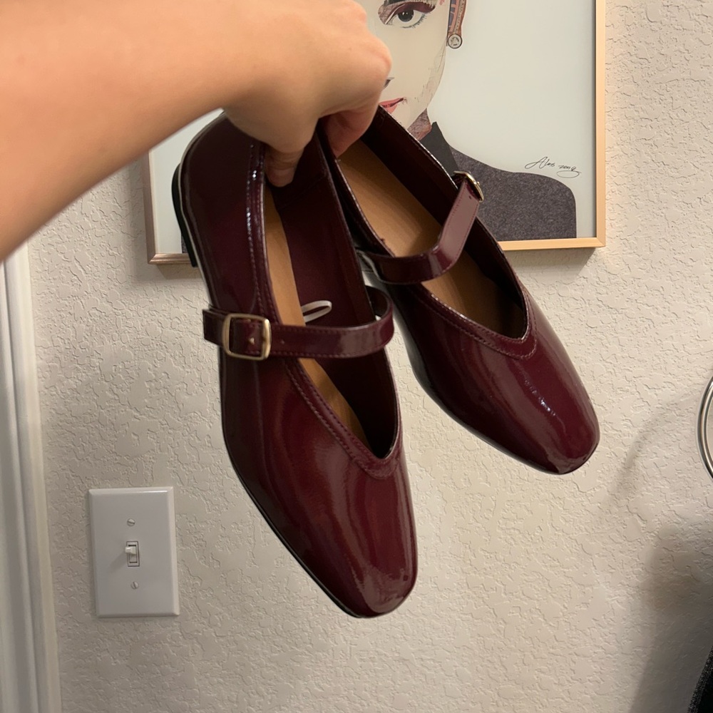 a new day Women's Burgundy Patent Mary Jane Flats